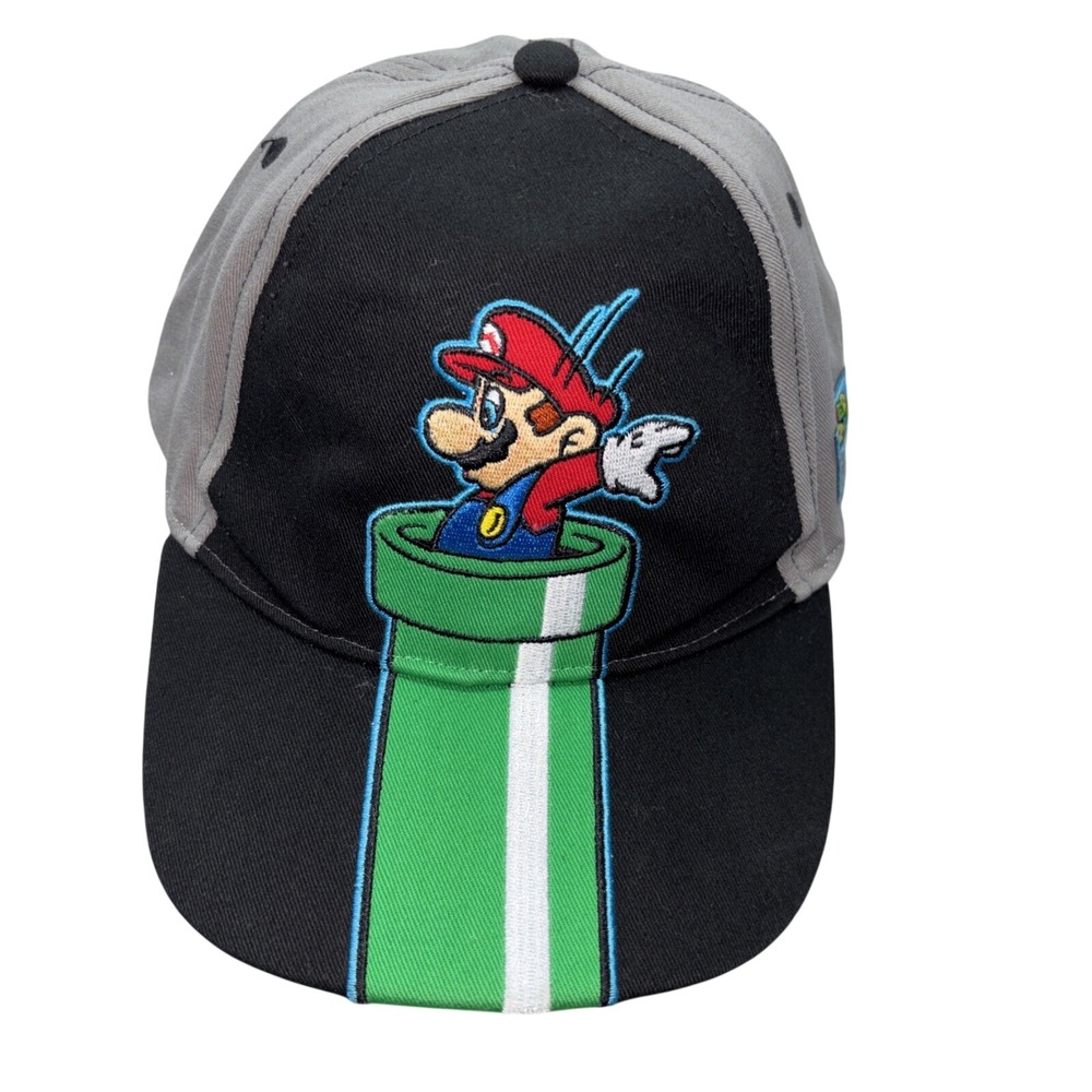 Nintendo Super Mario Warp Pipe Embroidered Kids Snapback Hat Black Grey